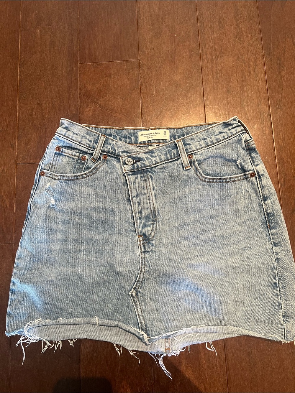 Abercrombie & Fitch Light Blue Distressed Denim Mini Skirt